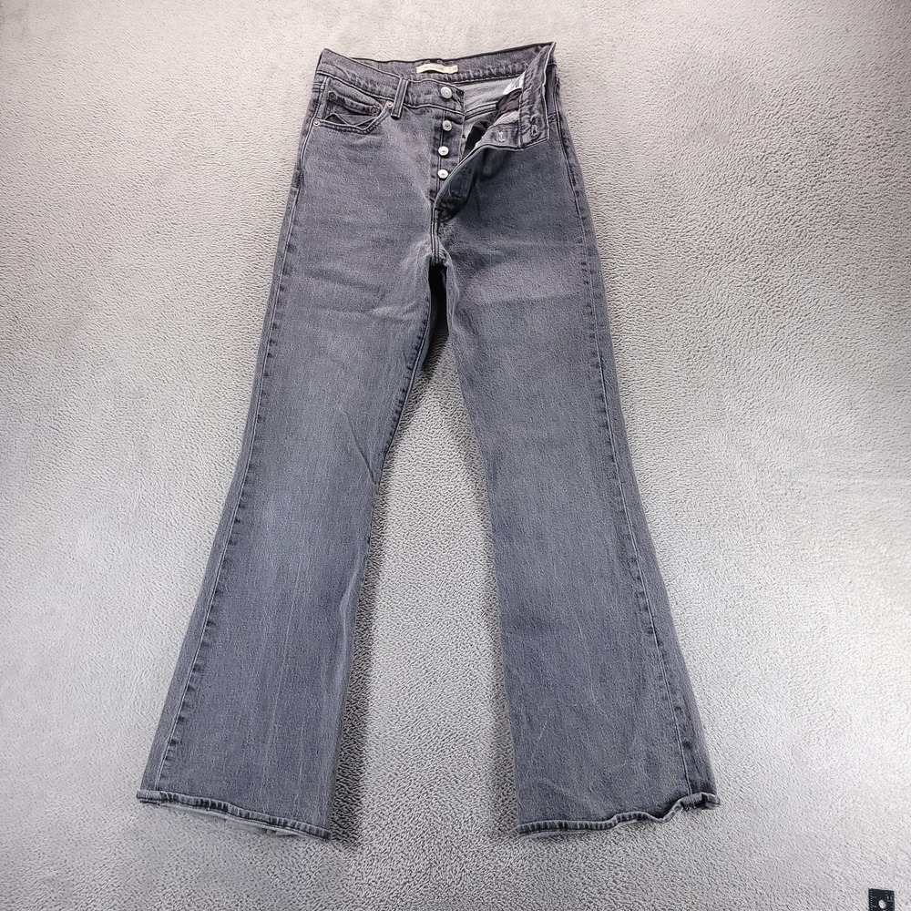 Levis Jeans Womens 28 Gray Ribcage Flare High Rise Button Fly Stretch Denim